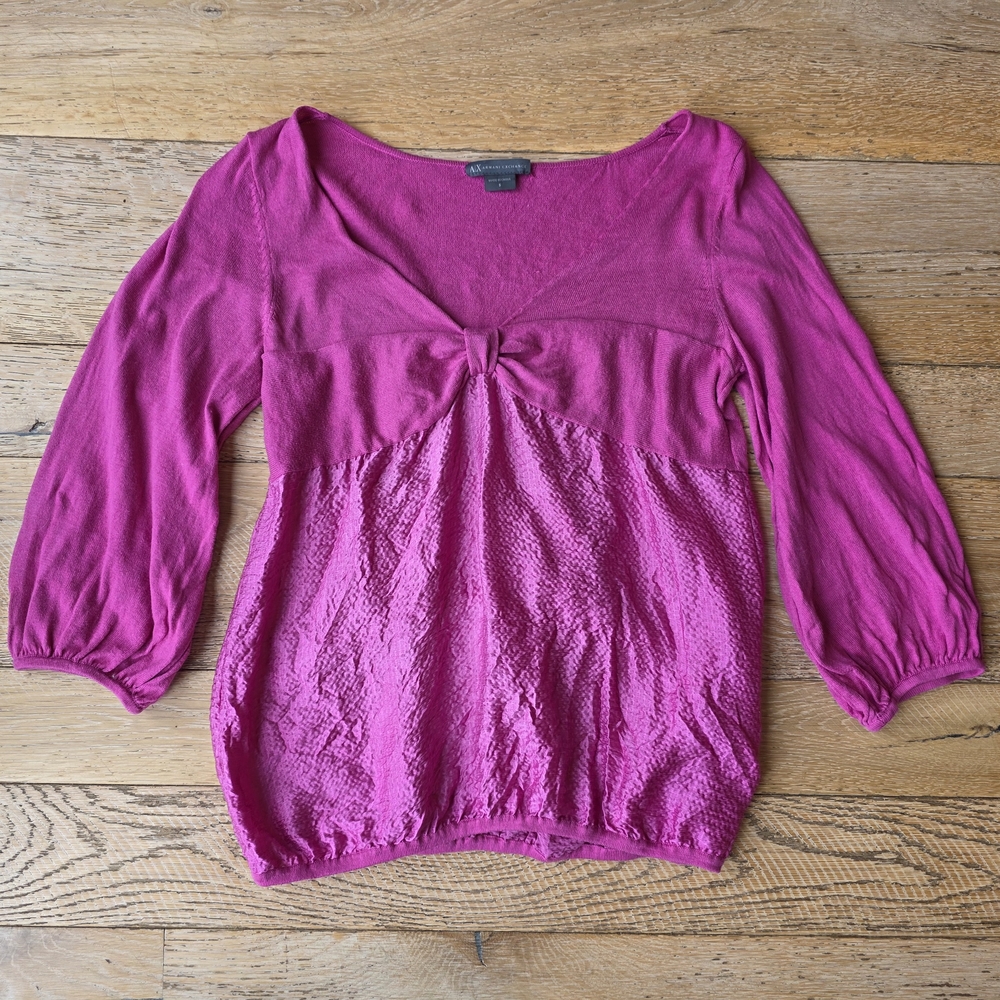 2000's Armani Exchange Pink Silk Cotton Blouse glam going out tops coquette y2k
